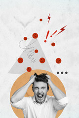 Vertical photo collage of angry scream man bad emoji bullying concept hate stereotype insult...