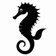 Silhouette of seahorse, sea animal, sea horse vector illustration