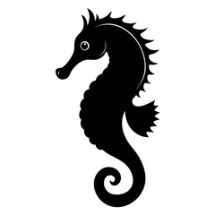 Silhouette of seahorse, sea animal, sea horse vector illustration
