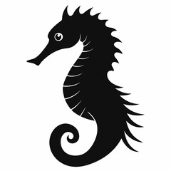 Silhouette of seahorse, sea animal, sea horse vector illustration