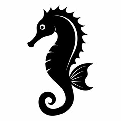 Silhouette of seahorse, sea animal, sea horse vector illustration