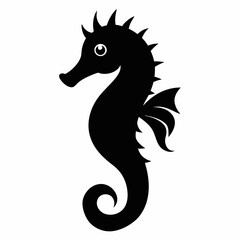 Silhouette of seahorse, sea animal, sea horse vector illustration
