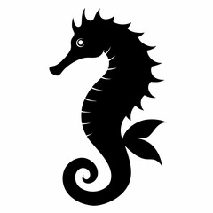 Silhouette of seahorse, sea animal, sea horse vector illustration