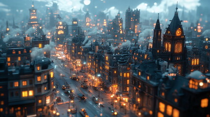 Naklejka premium Timeless City with a Blend of History, Fantasy, and Industry