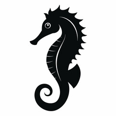 Silhouette of seahorse, sea animal, sea horse vector illustration
