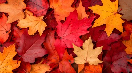 Closeup of Vibrant Red and Orange Autumn Leaves Scattered on the Ground Capturing the Essence of Fall Beauty and Nature s Seasonal Transition