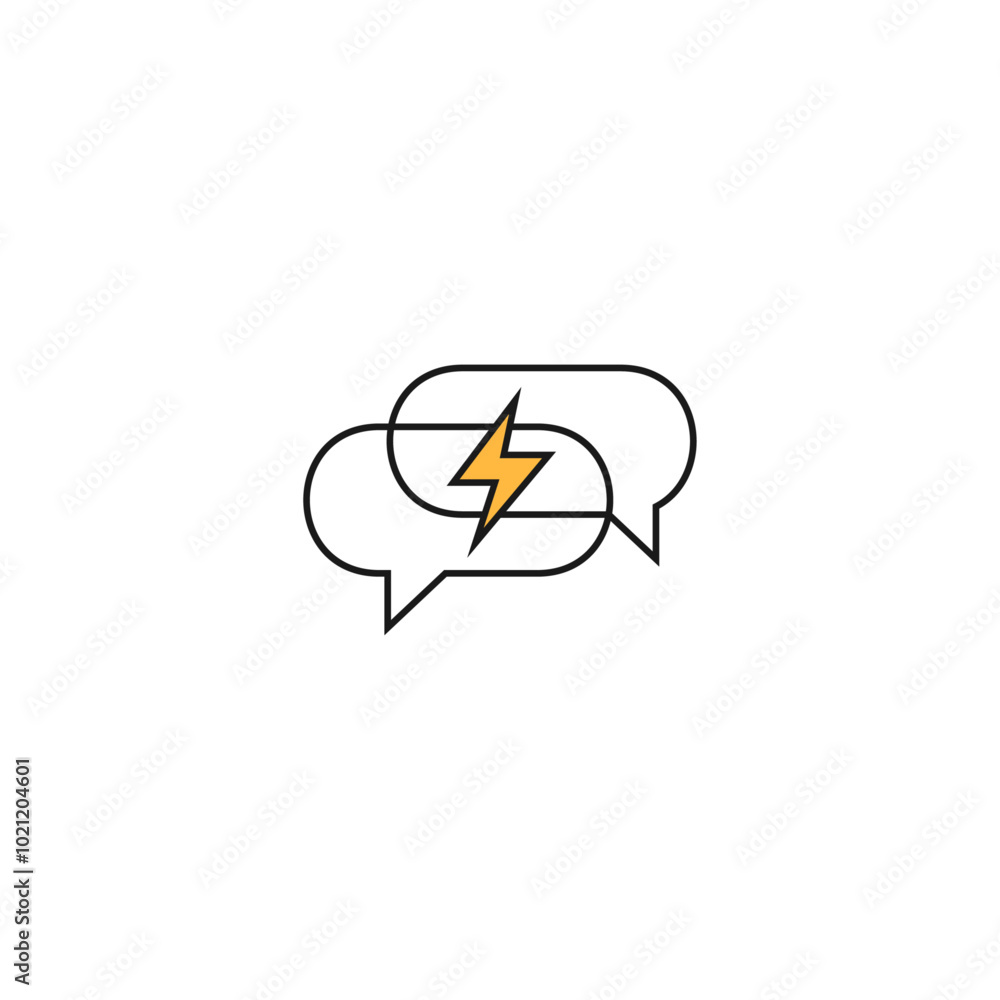 Poster chat icon logo with lightning symbol in linear design