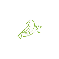 bird logo perched on twig in line art design