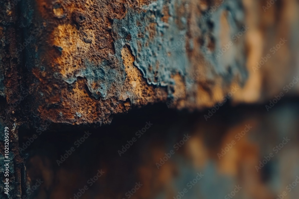 Poster a close-up shot of a heavily rusted piece of metal with intricate details and textures