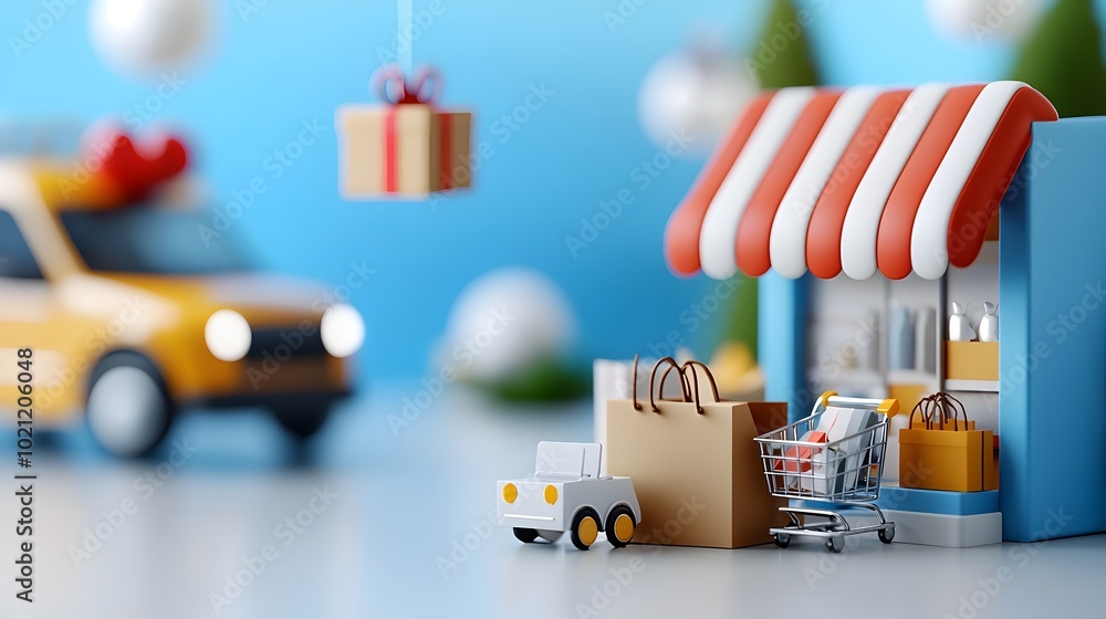 Fototapete Immersive 3D of a Vibrant Digital E commerce Interface Featuring Sleek Product Displays Interactive Buttons and Icons and a Secure Checkout Process for a Seamless Online Shopping Experience