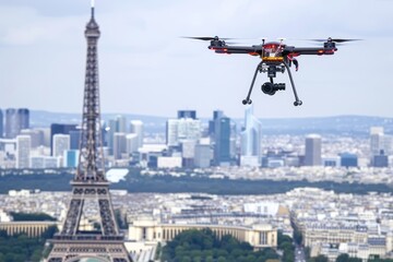Fototapeta premium Drone flying over famous landmarks on International Drone Day