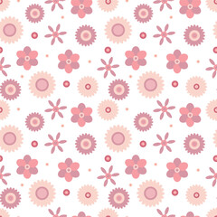Seamless pattern of flowers and swirls. Playful abstract drawing.