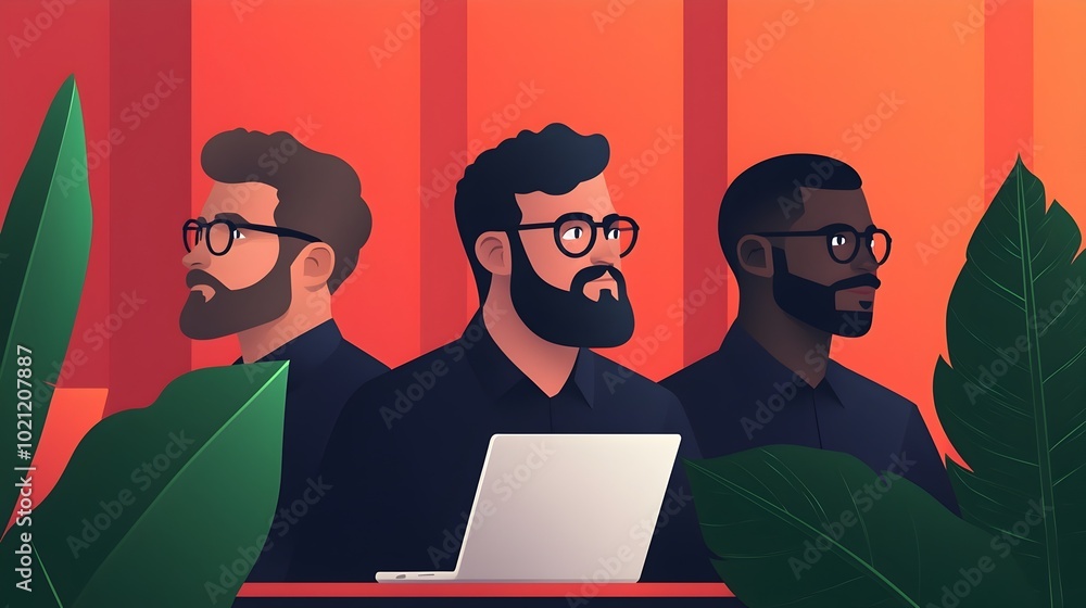 Aufkleber Isometric graphic depicting a lively business intelligence workspace featuring a diverse group of analysts engaged with interactive data visualizations streamlined user interfaces