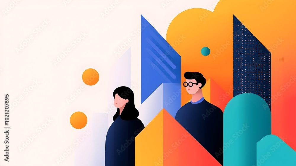 Poster Colorful isometric showcases professionals utilizing advanced data analytics tools and interactive infographics to strategize in a sleek