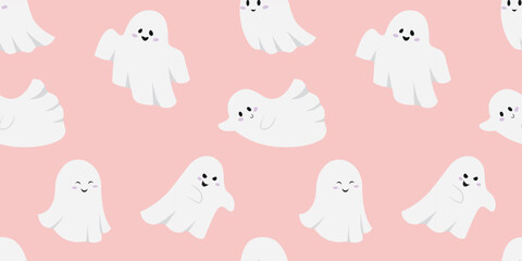 seamless pattern with cute ghosts on pink background, design for halloween wrapping paper,background,textile,prints,decoration