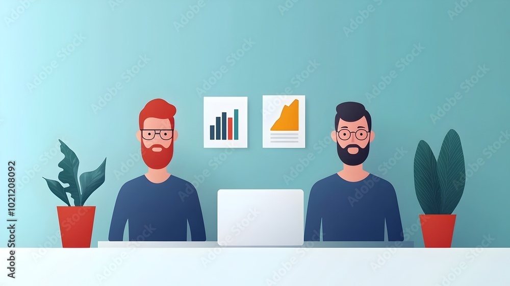 Poster Vibrant characters engaged in dynamic business analysis collaborating around data visualization dashboards in a futuristic