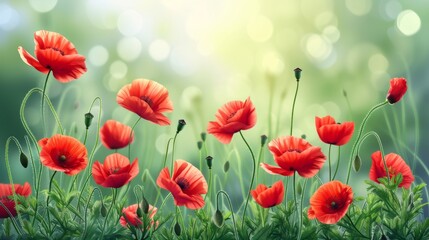 Obraz premium Red Poppies Blooming in a Summer Meadow - Nature Photography