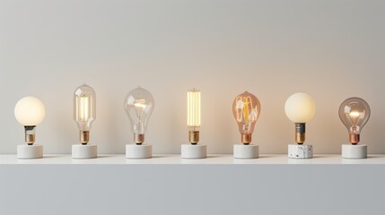 Vintage Light Bulbs on a White Shelf: A Minimalist Interior Design Concept