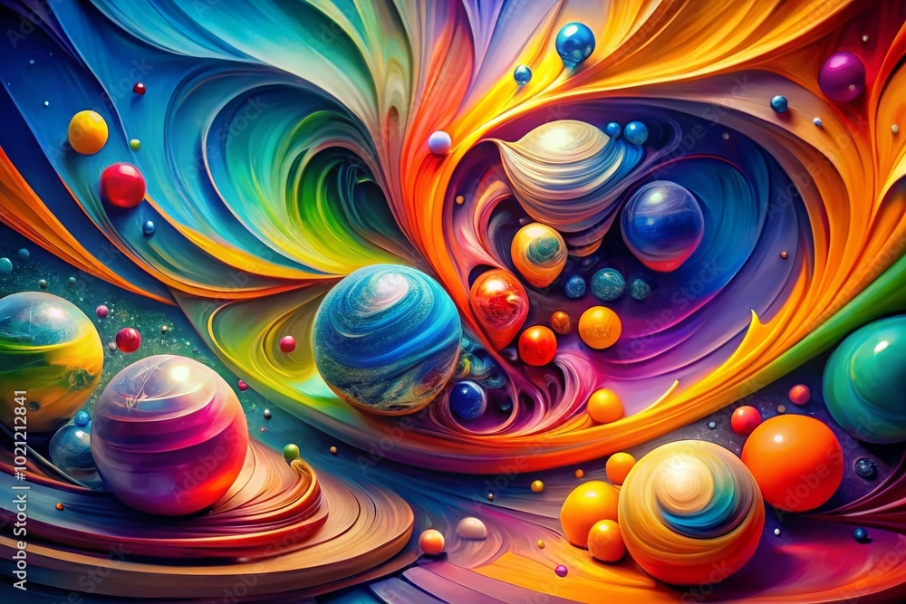 Poster abstract artwork with vibrant colors and dynamic shapes creating an energetic and modern design