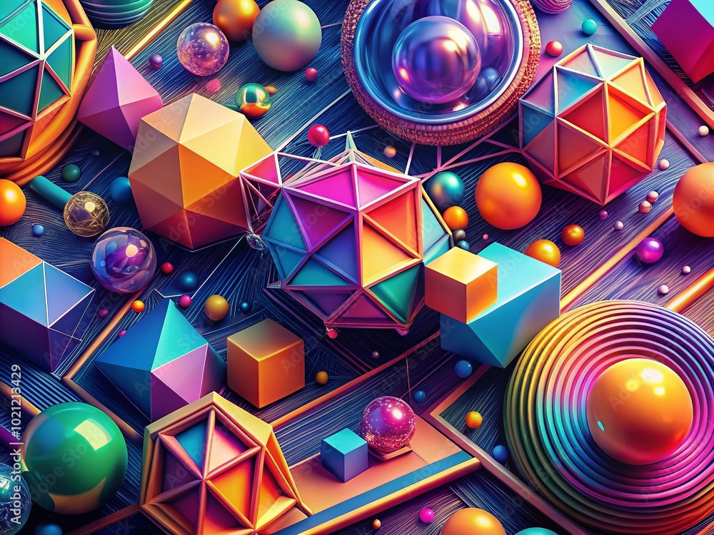 Leinwandbilder abstract computer background with colorful geometric shapes and lines for digital design projects