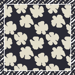 Monochrome black and white brush strokes inky flowers scarf or bandana design. Abstract floral contemporary background.