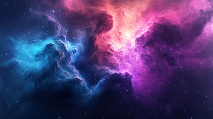Fototapeta premium Vibrant cosmic nebula with swirling pink, blue, and purple hues in deep space.
