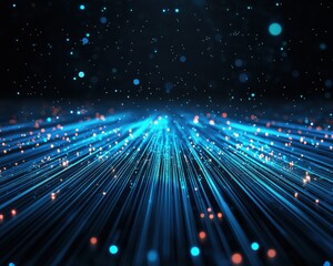 Fototapeta premium Abstract light rays and particles in a dark background, digital artwork.