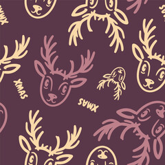 Seamless Christmas deers vector pattern for festive design
