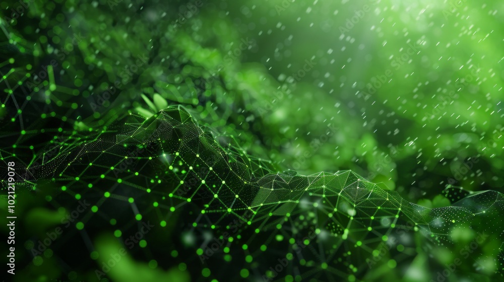 Poster a green field with a network of lines and dots