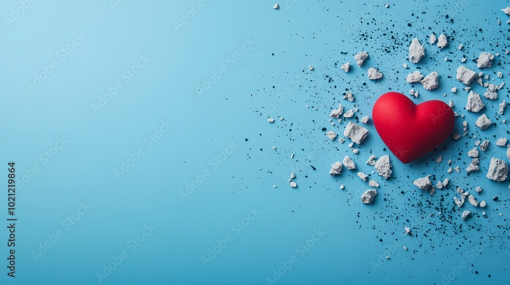 Poster fragmented heart drifting through space - a visual metaphor of isolation and sadness amidst cosmic d