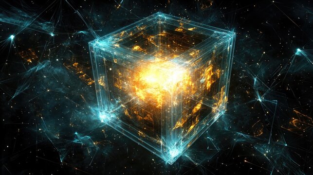 a cosmic tesseract showing the differents dimensions of space time