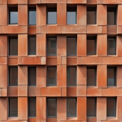 Close-up of a modern building facade with geometric patterns and uniform windows creating an abstract architectural design.