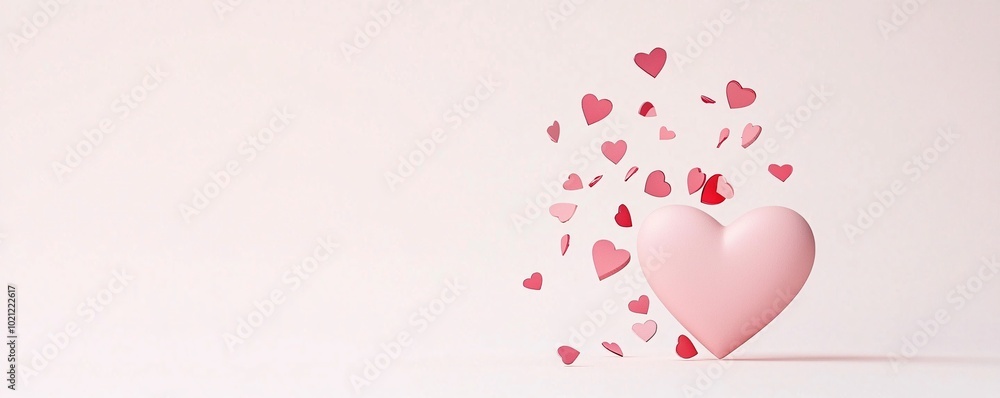 Poster heart fragmentation - minimalist flat design illustration of a heart disintegrating into tiny pieces