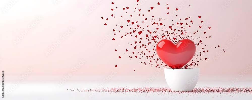 Aufkleber abstract heart disintegration - minimalist flat design illustration of a heart breaking into tiny pi