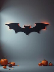 Naklejka premium Modern halloween backdrop with simple shapes forming a bat with copy space --ar 3:2 --v 61 job id: 460bedc8-d00c-483e-9348-c4710d50df01 halloween backdrop
