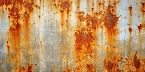 Rusty Metal Texture A Close-Up of Rusted Metal Surface with Peeling Paint and a Pattern of Rust Streaks