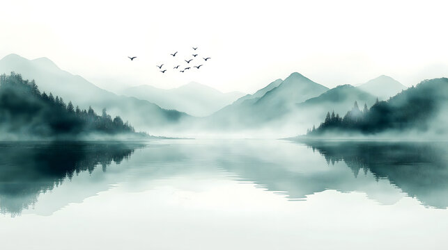 中国风山水画国风插画