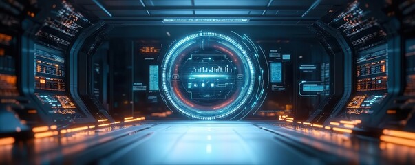 Obraz premium Cryptocurrency trading platform with holographic market trends, advanced analytics, Futuristic, Digital, Neon colors, High Resolution