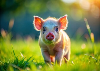 Adorable Pig Micro: Cute Miniature Piglet in Pasture, Perfect for Farm Life and Animal Lovers Photography Collection