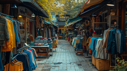 Naklejka premium The Vibrancy of a Vintage Clothing Market