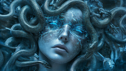 Gorgon medusa geek mythology woman with snake head.