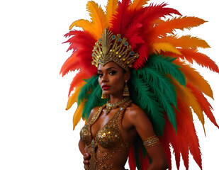 Fototapeta premium Samba Dancer in Traditional Carnival Costume Isolated on Clear Background