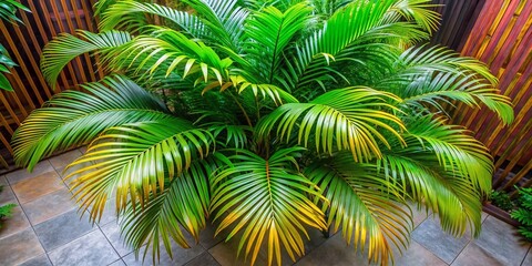 Fototapeta premium Areca Catechu Palm: Vibrant Tropical Plant for Home Decor and Landscaping, Enhancing Aesthetic Appeal and Air Quality