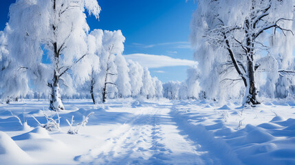 Winter landscape.  Trees in the snow