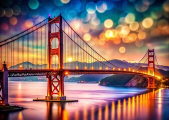 Fototapeta premium Artistic depiction of a famous bridge spanning a bay with vibrant colors and intricate details