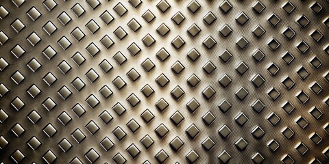 A repeating pattern of raised squares on a metallic surface, creating a textured and visually engaging backdrop