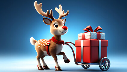 Naklejka premium cute reindeer carrying gifts charming christmas concept