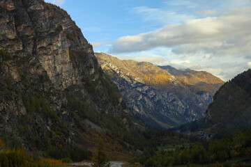View of landscape furi mountain in autumn season from cable car in zermatt, swiss