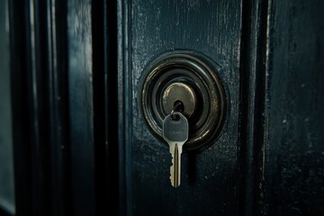 Close-Up of Key Inserted into Door Lock