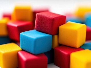 Colorful building blocks stacked together, inspiring creativity and playfulness for children in educational settings.